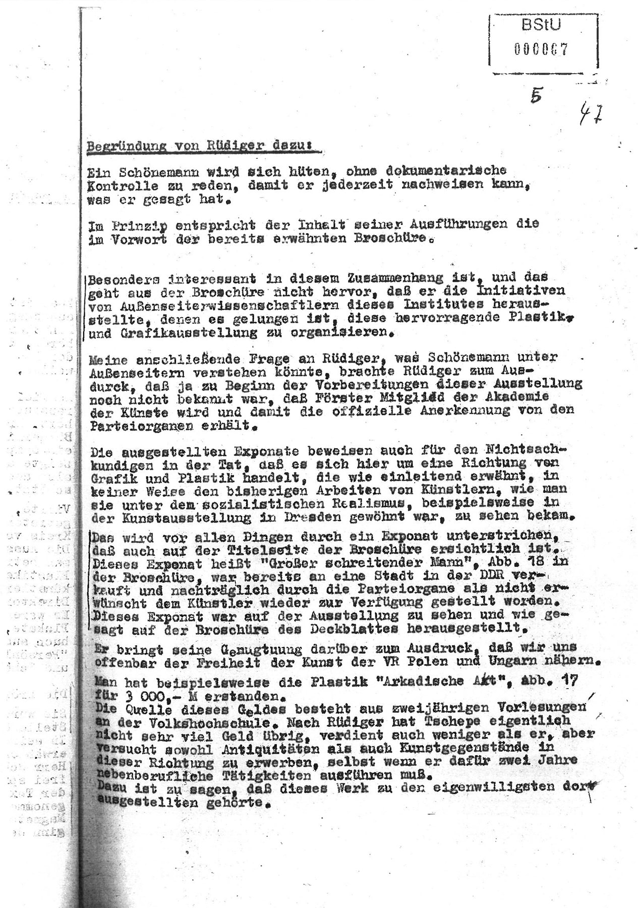 IM-Bericht über die Ausstellungseröffnung »Wieland Förster«, 7. Mai 1974